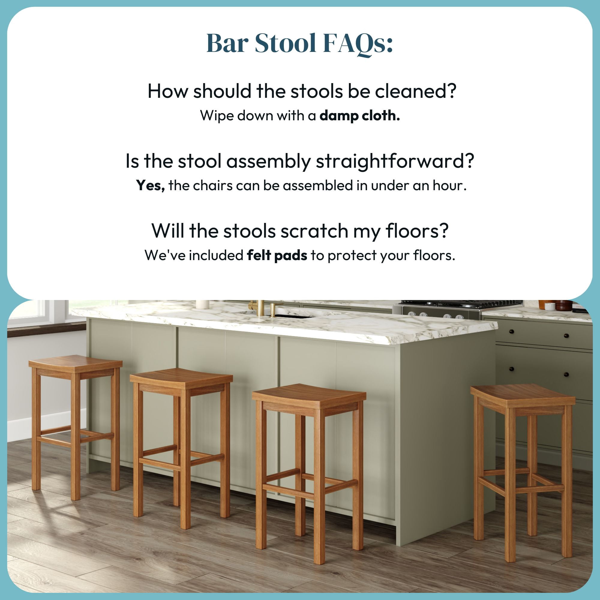Now Furniture 30" Bar Stool, Set of 4 Wooden Backless Bar Height Kitchen Stool, Pecan