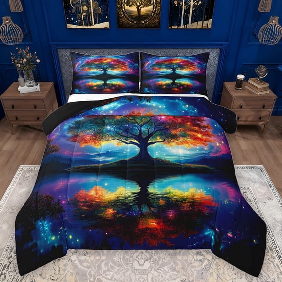 Manfei Tree Of Life Bedding Comforter Set 2pcs for Teens Adults,Gradient Galaxy Universe Twin Comforter Sets Microfiber,Bohemian Boho Breathable Bedding Set,Lightweight Room Decor,Reversible