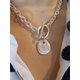 thumbnail image 1 of Collar de Cadena Gruesa con Cierre T y Discos Plateado Estilo Bohemio, 1 of 3