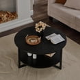 thumbnail image 2 of LEEMTORIG 33.5" Round Wood Coffee Table, 2-Tier Circle Round Coffee Table with Storage for Living Room, Mid-Century Modern Style with Texture Surface, Black Brass, KFZ-1338, 2 of 7