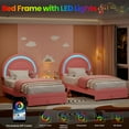 thumbnail image 1 of Rainbow Headboard LED Twin Bed Frame for Kids – Upholstered, Storage Drawer, Soft Lamb Wool, Sturdy Wood Slats, No Box Spring Needed, Princess Platform – Pink, 1 of 7