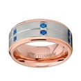 thumbnail image 3 of Metal Masters Mens Rose Goldtone Titanium Wedding Band Ring Blue Cubic Zirconia Comfort-Fit 9mm 8, 3 of 6