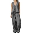 thumbnail image 2 of BRELIL Women's Two Piece Sets V Neck Sleeveless Tank Top Wide Leg Pants Casual Solid Boho Beach Loose Lounge Matching Outfits Vacation Travel Tracksuit, Gray XL, 2 of 9
