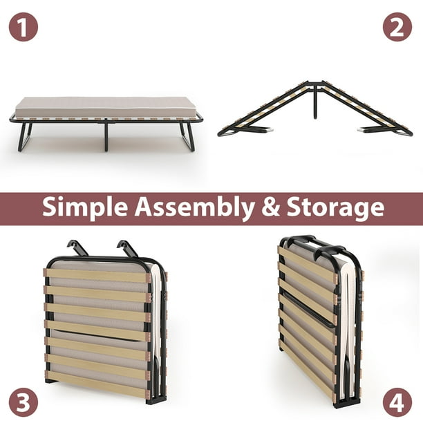 COSTWAY Folding Bed W memory Foam Mattress Metal Guest Sleeper Wood Slats Made In Italy