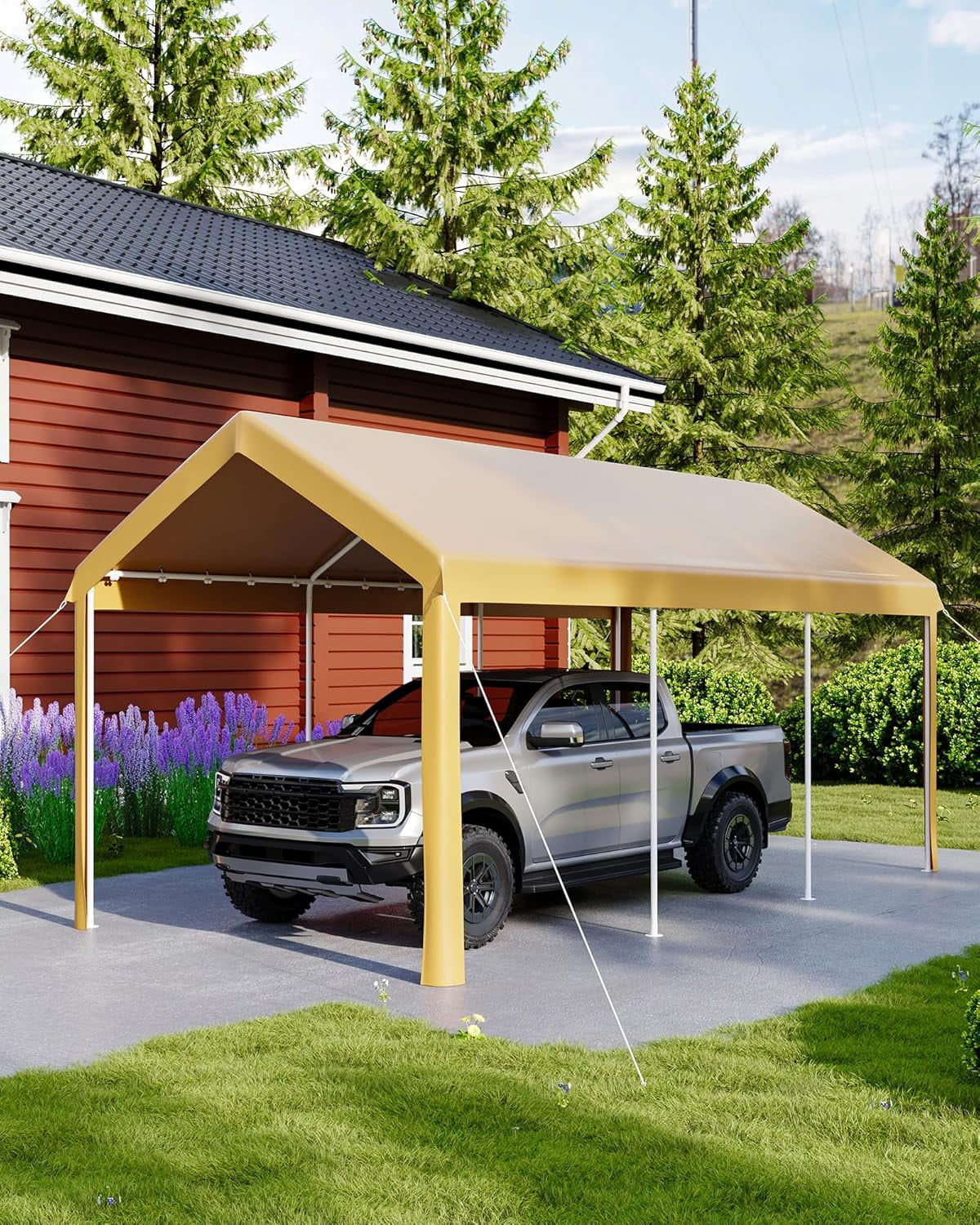 10x20ft Heavy Duty Carport w/Galvanized Steel Frame & All-Season PE Canopy, Multi-Use Shelter