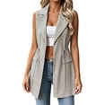 thumbnail image 3 of Noric Women Sleeveless Long Blazer Vest Notched Lapel Drawstring Waist Open Front Waistcoat, Flap Pocket Business Casual Layering Outerwear, 3 of 9
