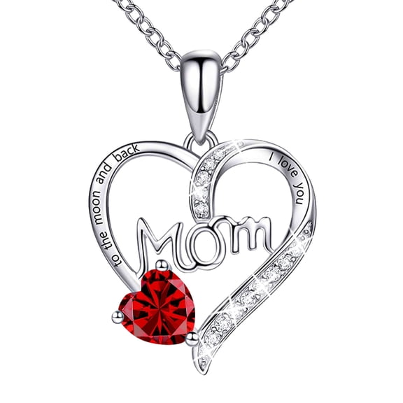 Love Heart Pendant Necklaces for Women, Mother's Day Gifts for Mom Grandma Wife from Daughter Son, I Love You Mom (With gift box) (Red)