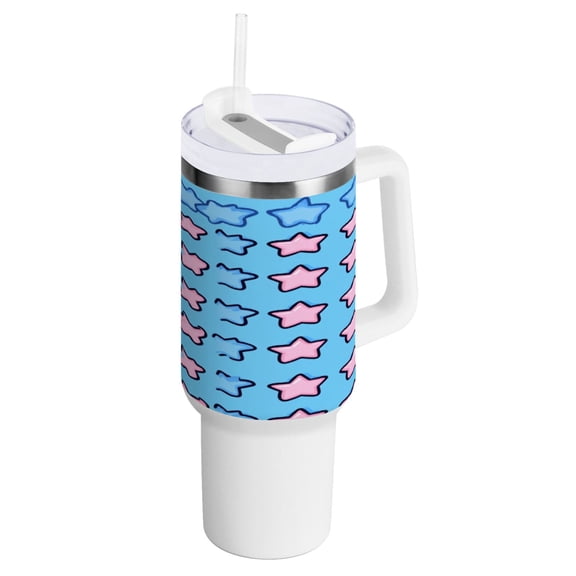 Blue and Pink Stars Insulated Tumblers 40oz Double-Walled Stainless Steel Water Bottles Car Handle