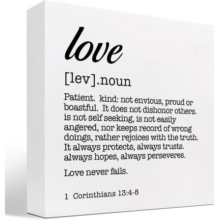 Zomyto 5x5 Inch Bible Verse 1 Corinthians 13:4-8 Love Never Fails Wooden Box Sign Decor Desk Sign,Inspirational Christian Wooden Box Block Sign