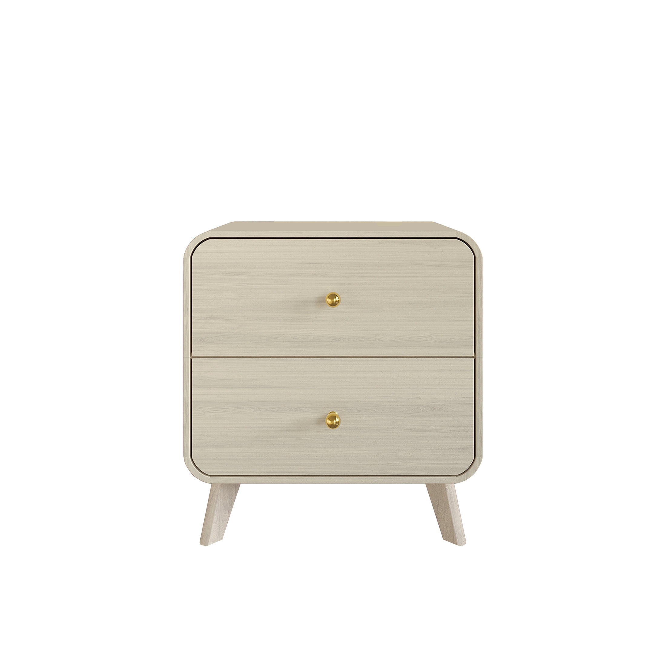 Castle Place Mid-Century 2 Drawer Wooden Nightstand, Natural