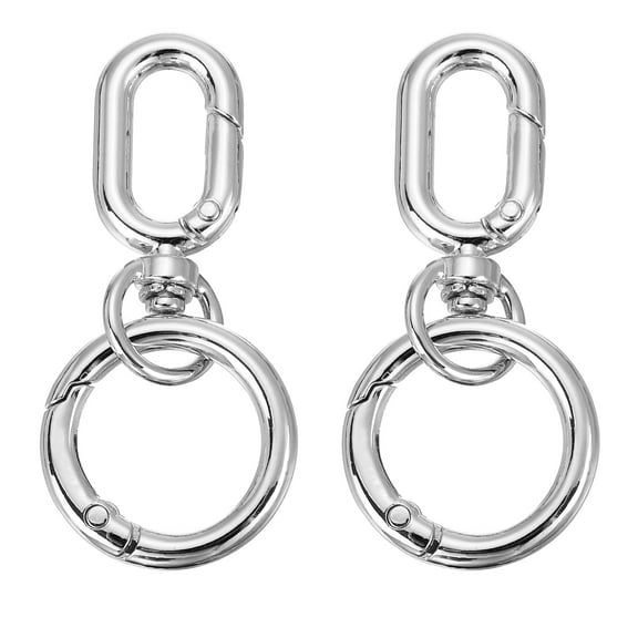 Uxcell 2.2" Swivel Snap Hooks with Key Rings, 2Pcs Double Opening Metal Oval Swivel Spring Clasp Clip with O Ring for DIY Crafts Jewelry Lanyard Making, Silver Tone