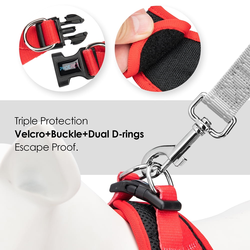 PHOEPET Step-in Dog Harness,Reflective Adjustable Dog Vest Harness, Soft Pet Walking Jacket with 2 Metal Leash Hooks for Dog and Cat