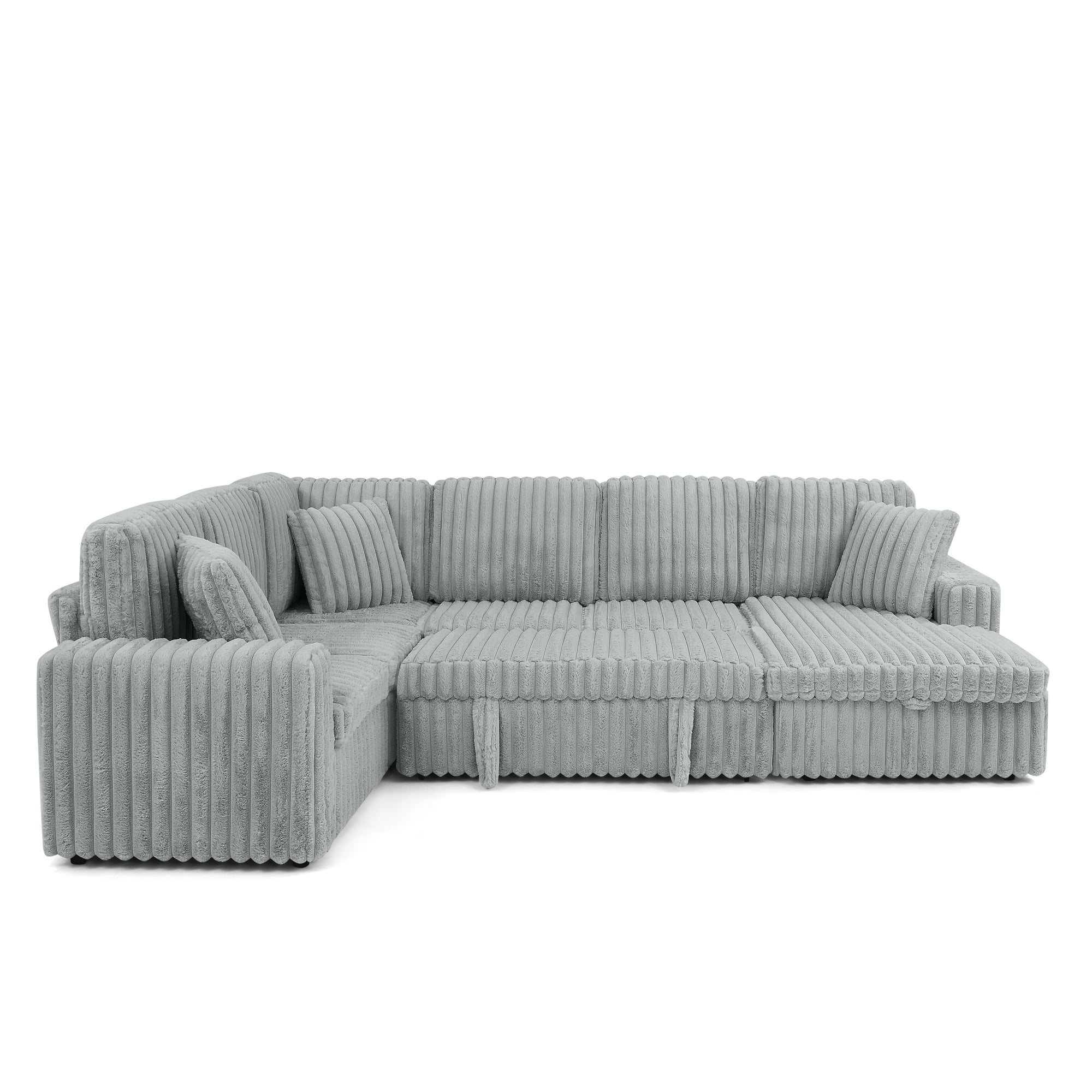 Corduroy U-shaped Sectional Sofa, Modern Minimalist Modular Couch with Pull-Out Sleeper Bed and Storage Chaise, Soft Fabric Convertible Sofa for Living Room, Apartment
