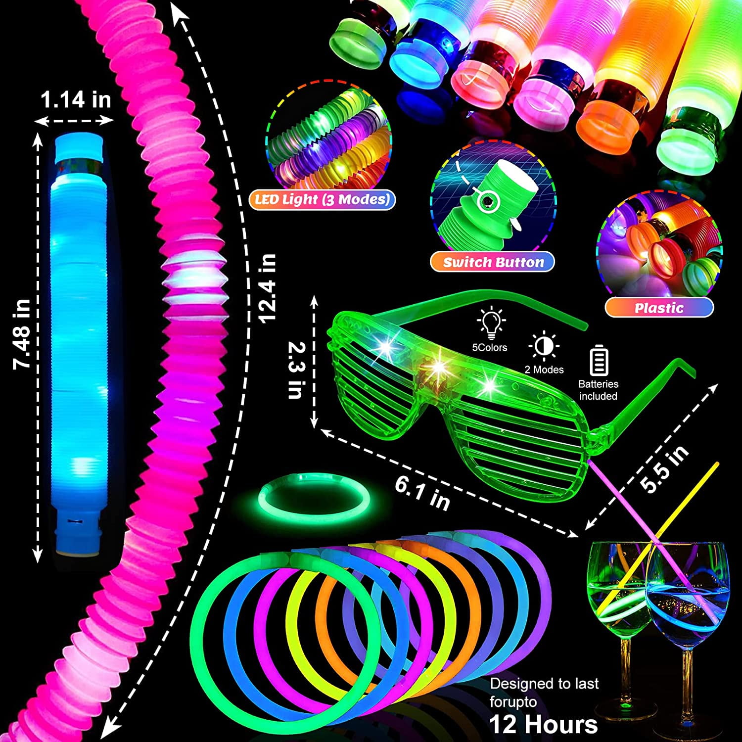 Led Brille Glow In The Dark Party Favors Supplies For Kids 24 Pack  Blinkende Kunststoff Light Up Brille Spielzeug Bulk 3 Austauschbare Batterie  Blinklicht F