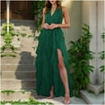 thumbnail image 6 of RYRJJ Tiered Tulle Prom Dress for Women Elegant Evening Maxi Dresses Halter V-Neck Formal Party Ball Gowns with Slit(Green,M), 6 of 9