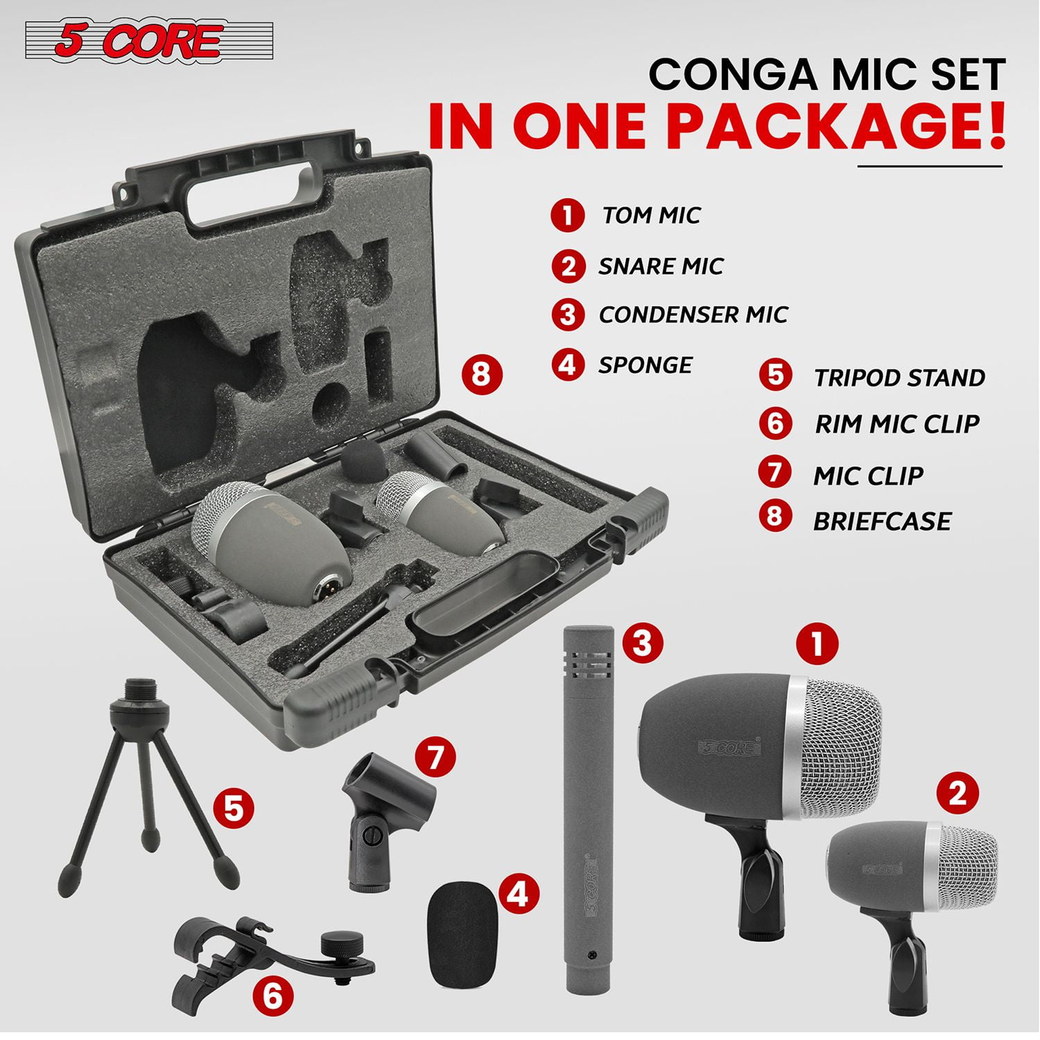 Conga Mic Snare Tom Set Professional XLR Cardioid Unidirectional Condenser Instrument Microphone Kit - CONGO 3XP