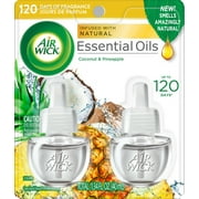 Air Wick Plug in Scented Oil Refill, 2 ct, Pineapple and Coconut, Air Freshener, Essential Oils