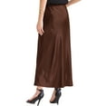 thumbnail image 3 of INSPIRE CHIC Women's Satin Maxi Summer Fall High Waist Drawstring Flared Cocktail Wedding Long Skirt L Deep Brown, 3 of 6