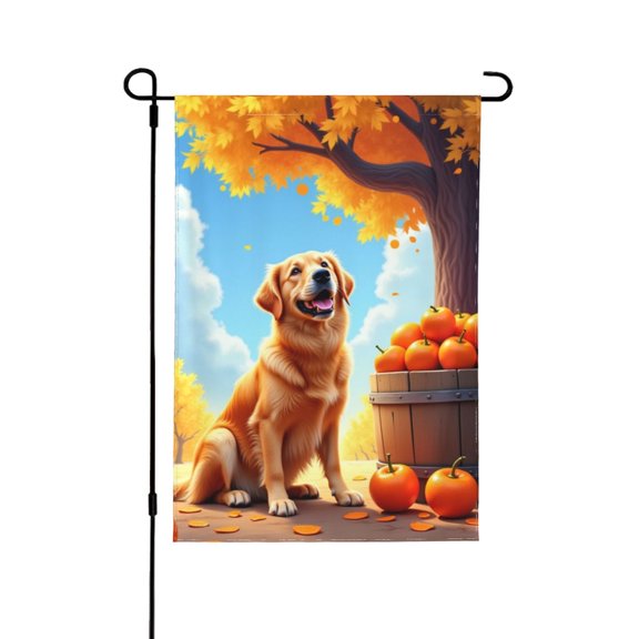 Autumn Golden Retriever Garden Flag 12x18 Inch Double Sided Fall Harvest Dog Yard Flag Outdoor Decoration Farmhouse Seasonal Banner