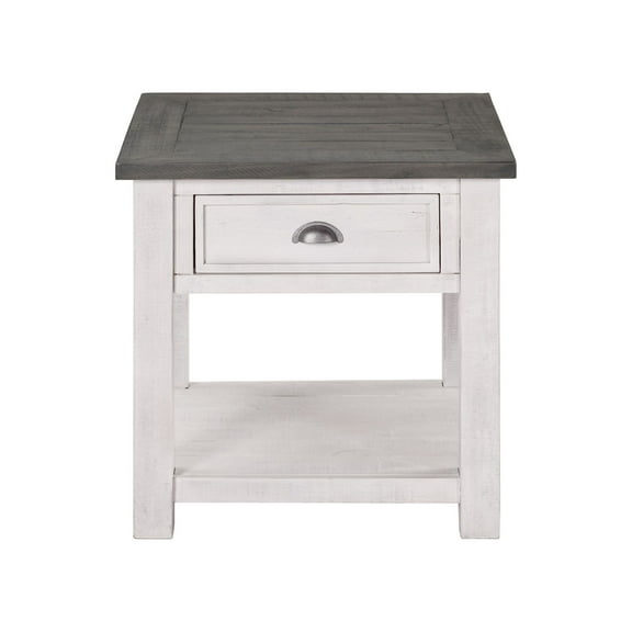 Martin Svensson Home Monterey Solid Wood End Table, White and Grey