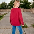 thumbnail image 5 of Women's Long Sleeve Oversized Crewneck Sweatshirt with Drop Shoulders - X Large, Burgundy, 5 of 6
