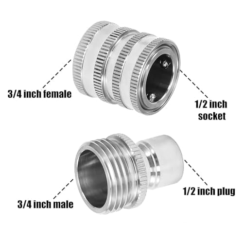 Stainless Steel Garden Hose Quick Connect Fittings Set, 3/4″ Universal Water Hose Connectors Kit, Quick Connect Garden Hose to Pressure Washer Adapter for Faucet Pressure Washer & Outdoor Irrigation