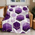 thumbnail image 4 of Purple White Gold Geometric Throw Blankets, Modern Abstract Hexagon Pattern Soft Fleece Blanket Decorative for Home Sofa Couch Chair Living Bedroom, 50x60 inches,, 4 of 9