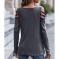 thumbnail image 3 of Mujer Manga Larga Top Cuello En V Cremallera Hombro Frío Color Puro Tipo Suelto Camiseta Casual Gris Oscuro L, 3 of 6