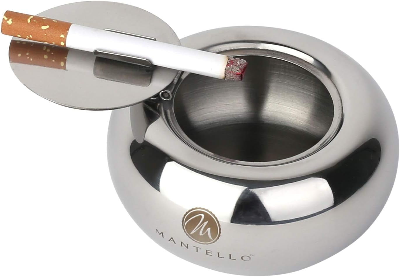 ashtray with cigarette holder Mantello Cigars Stainless Steel Cigars Ashtray with Lid Smell Proof -  Ashtray with Cover for Indoor or Outdoor Use