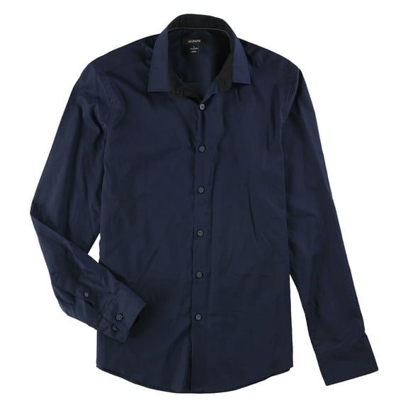 Alfani Mens Long Sleeve Button Up Shirt, Blue, Large