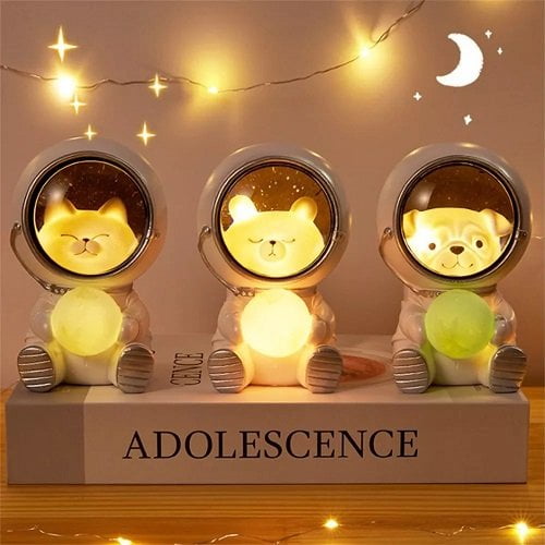 Creative Cute Galaxy Guardian Pet Astronaut USB Night Light Personalidad Dormitorio Decoración Luces Star Light Niños Juguetes Regalo de cumpleaños (Gato) Sincero Hogar