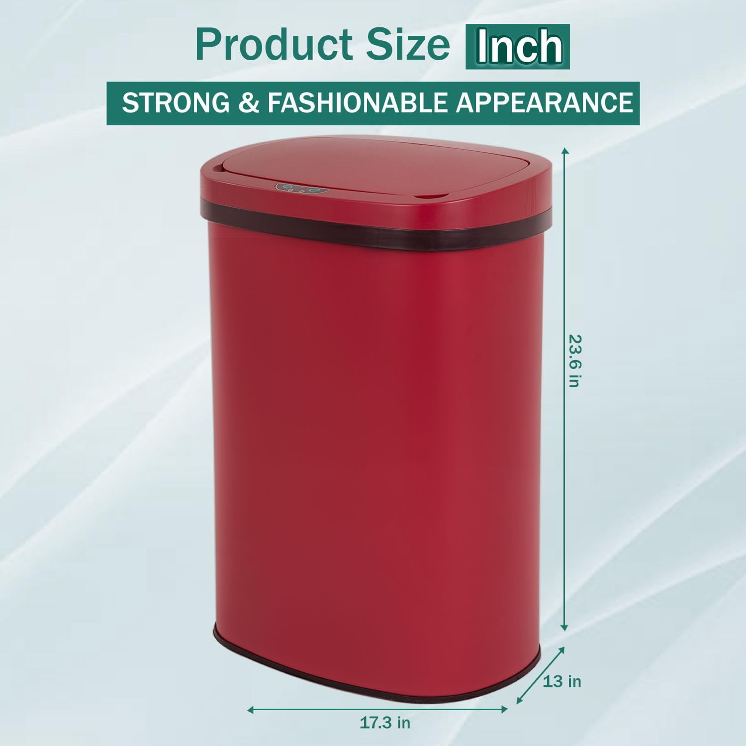 13-Gallon Kitchen Trash Can Red Stainless Steel Garbage Can Automatic Touch Free Garbage Bin Motion Sensor Trash Can with Lid Metal Waste Bin for Living Room, Kitchen, Bathroom, Office