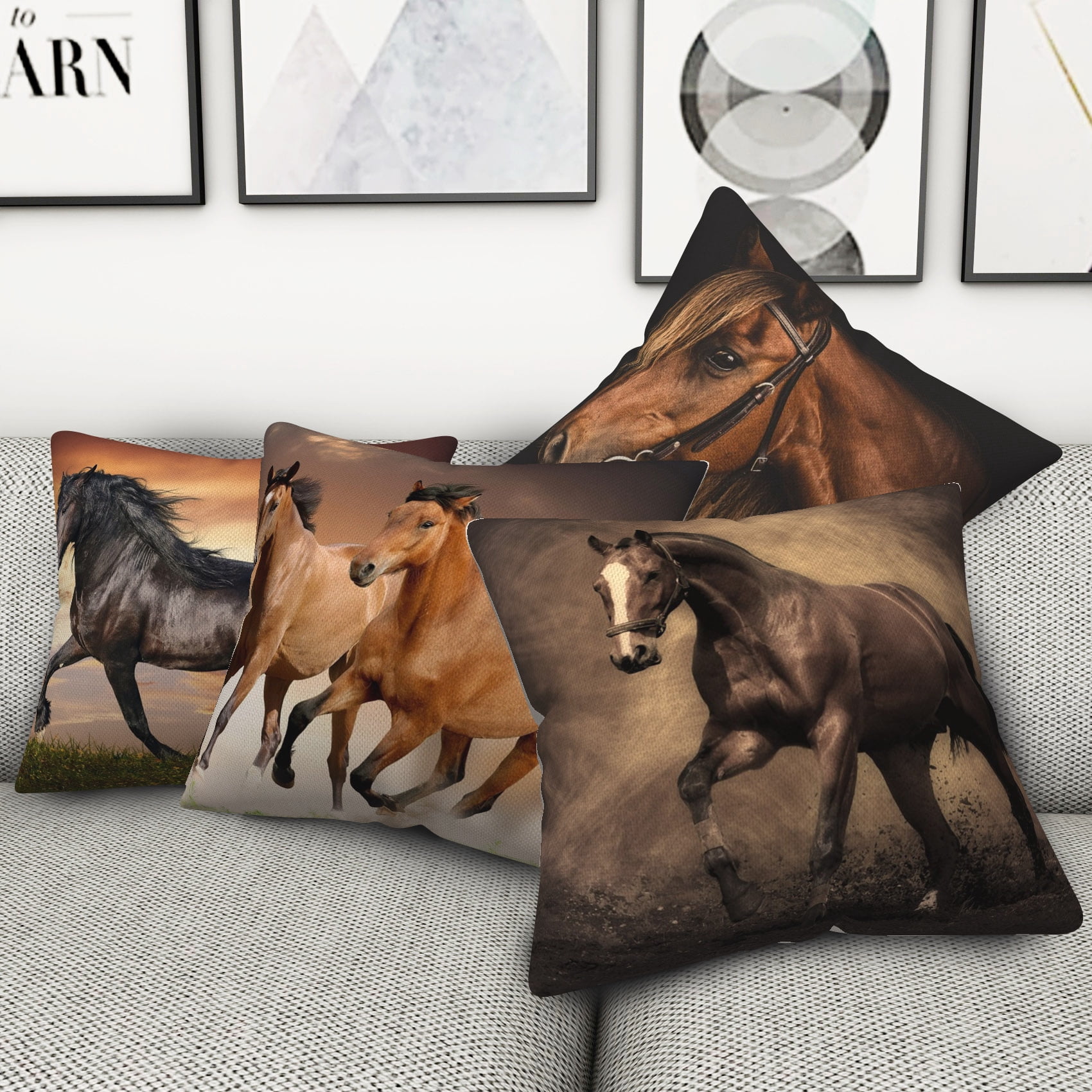 Pbobriich Farm Theme Throw Pillow Covers Set of 4,Animals Horse Linen Pillowcase for Living Room Bedroom Decor,20x20 Inch