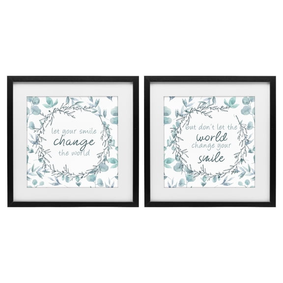 Stupell Industries Inspirational Smile Quotes 2 Piece Black Framed Print Under Glass Set, design by Kim Allen