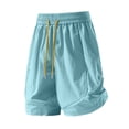 thumbnail image 4 of Womens Quick Dry Shorts High Waist Stretchy Straight Leg Bermuda Shorts with Pockets Casual Summer Athletic Lounge Pants Sky Blue XL, 4 of 6
