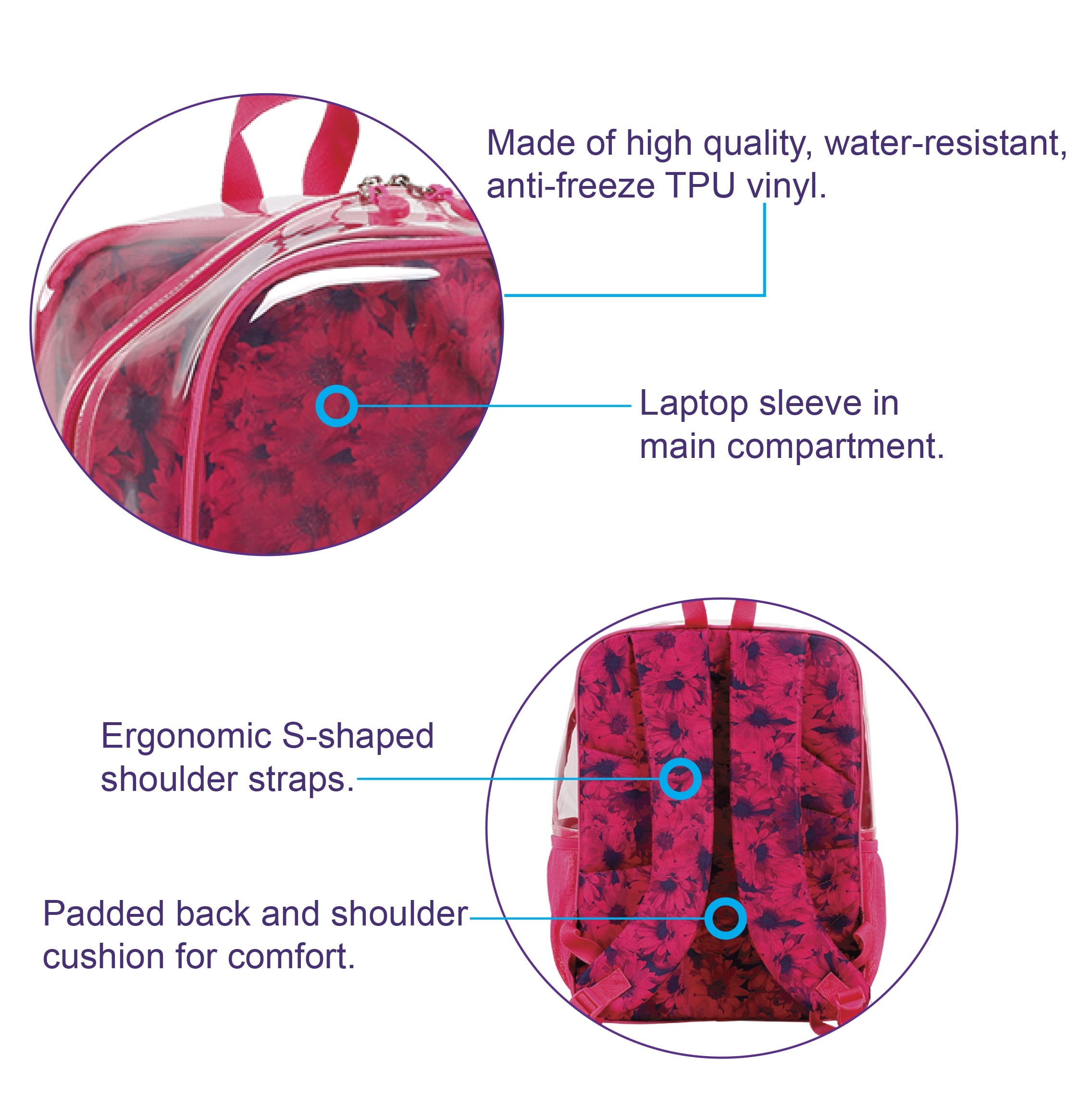 J World Unisex Clear 17" Laptop Backpack, Script