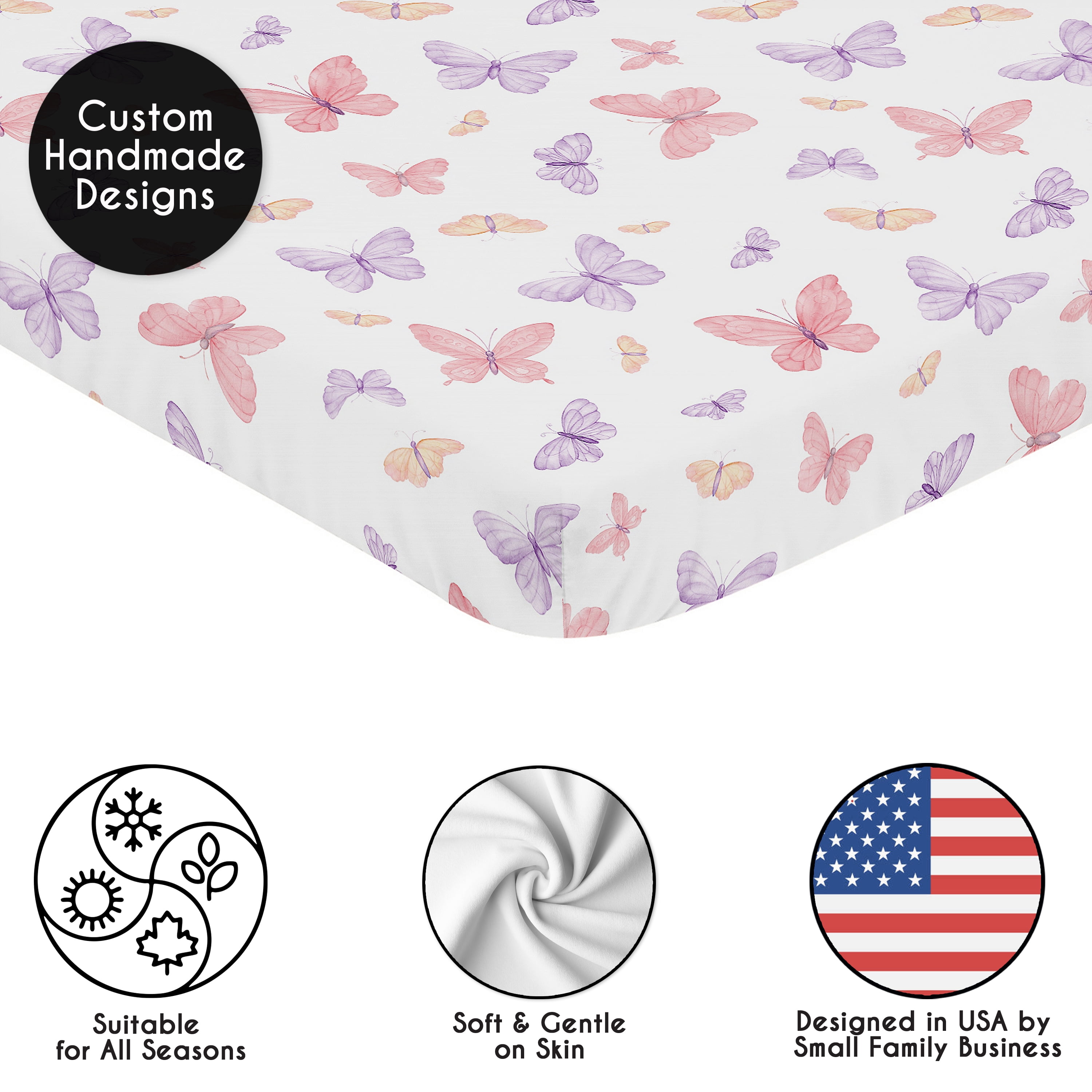 Sweet Jojo Designs Butterfly Blush Pink and Purple Girl Mini Fitted Crib Sheet