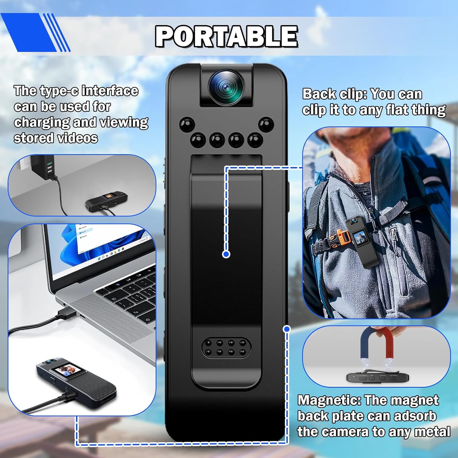 UDH Mini Body Cam with Screen, Body Camera, Action Camera, Clip-on Video Recorder, Small Video Camera Built-in Battery, Invisible Camera Recorder, with Night Vision Function