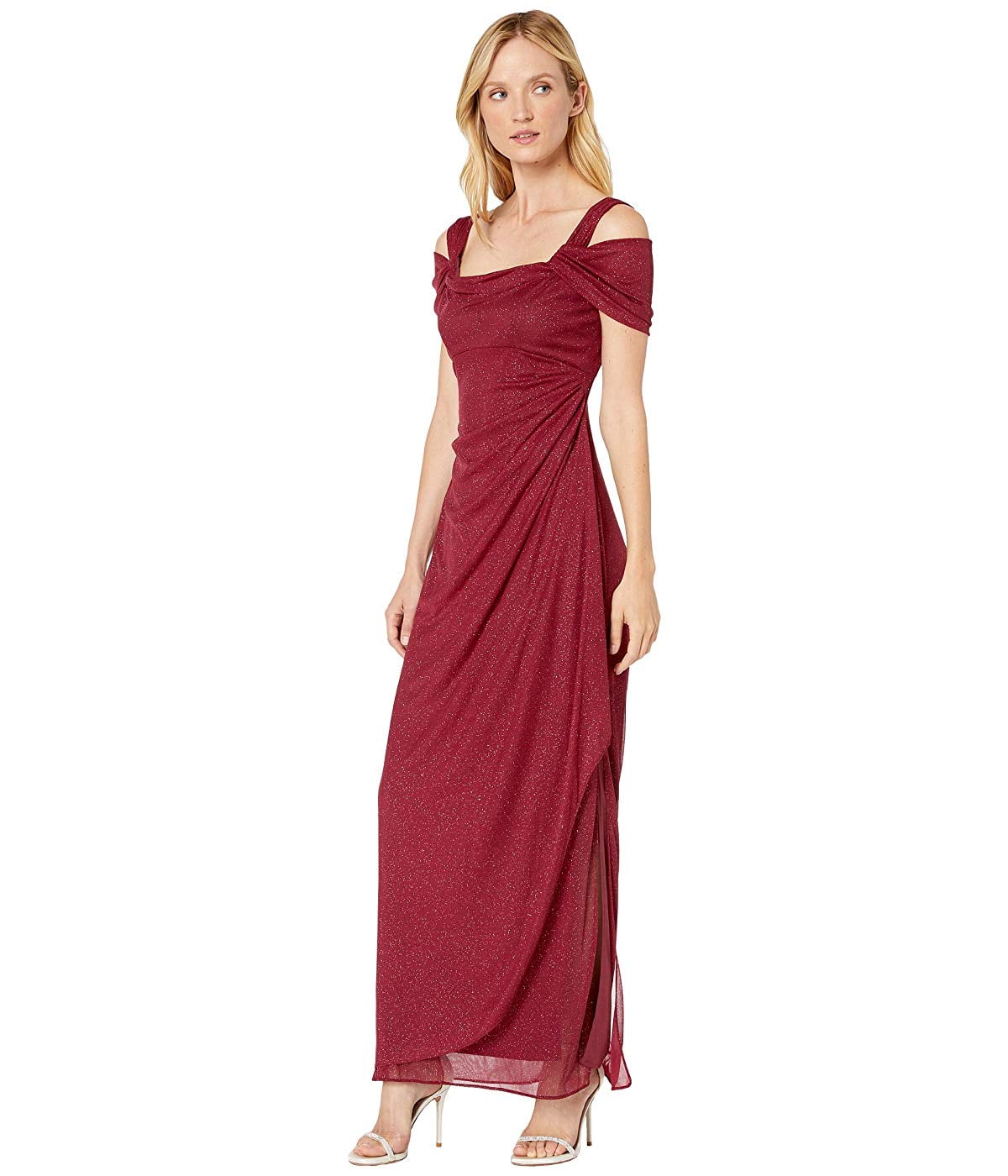 alex evenings faux wrap brooch dress