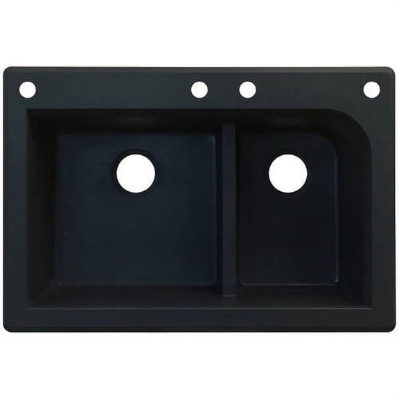 Transolid Radius 33in x 22in silQ Granite Drop-in Double Bowl Kitchen Sink with 4 CADF Faucet Holes, In Black