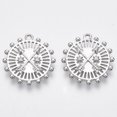 thumbnail image 3 of Brass Micro Pave Cubic Zirconia Pendants Nickel Free Flat Round with Crossed Clear Real Platinum Plated 18x17x2mm Hole: 1mm, 3 of 3