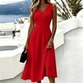 thumbnail image 3 of YuXingFu Cotton Dresses for Women Plus Size Maxi V-Neck Plus Size Womens Dress Sleeveless Flowy Long Casual Summer Red M, 3 of 7
