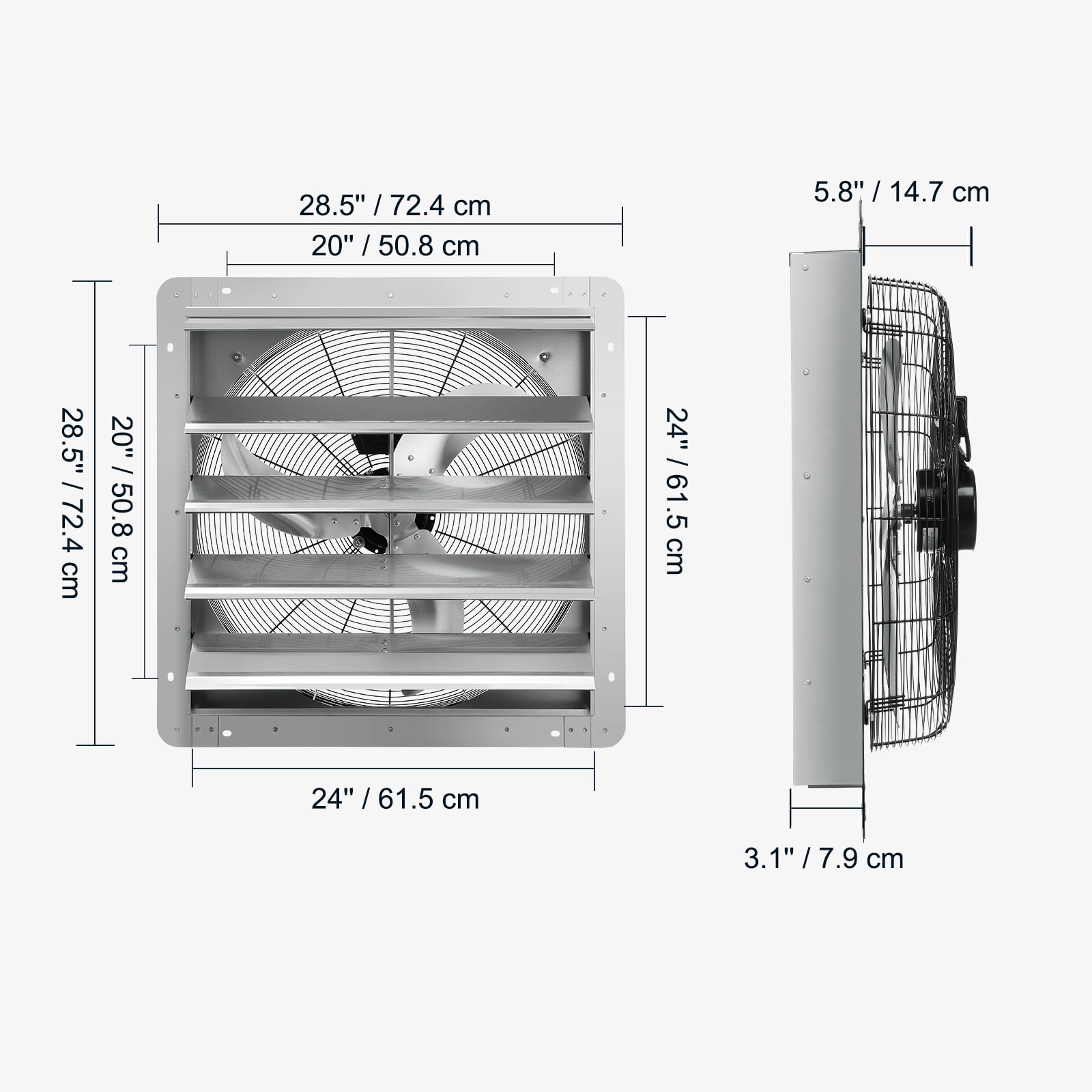 KFFKFF Shutter Exhaust Fan Shop Exhaust Fan 24'' Wall Mounted Aluminum 3320 CFM