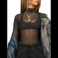 thumbnail image 3 of Blusa de Larga de para Mujer, Blusa de Encaje Transparente con Cuello Alto y Bordado Floral. Negro L, 3 of 10