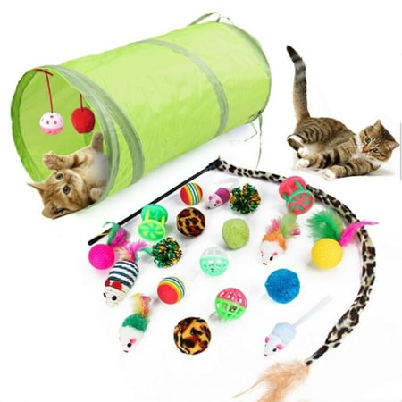 21Pc/Set Pet Kit Collapsible Tunnel Cat toy Fun Channel Feather Balls Mice Shape