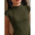 thumbnail image 4 of Womens Elegant Military Green Cap Sleeve High Neck A-Line Long Dress, 4 of 6