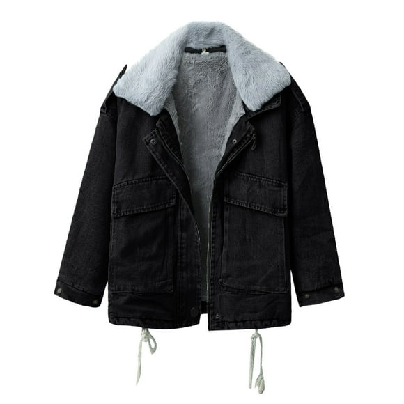GDREDA Women's Sherpa Lined Corduroy Jacket Casual Thickened Winter Warm Fleece Jacket Coat Black,XL