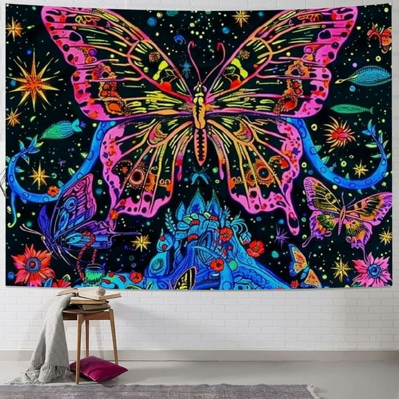 BCIIG Lyacmy Skull Tapestry Reactive Mushroom Butterfly Tapestries Aesthetic Moth Tapestry Moon Flowers Tapestry Hippie Snake Tapestry Wall Hanging for Bedroom 40x30inch
