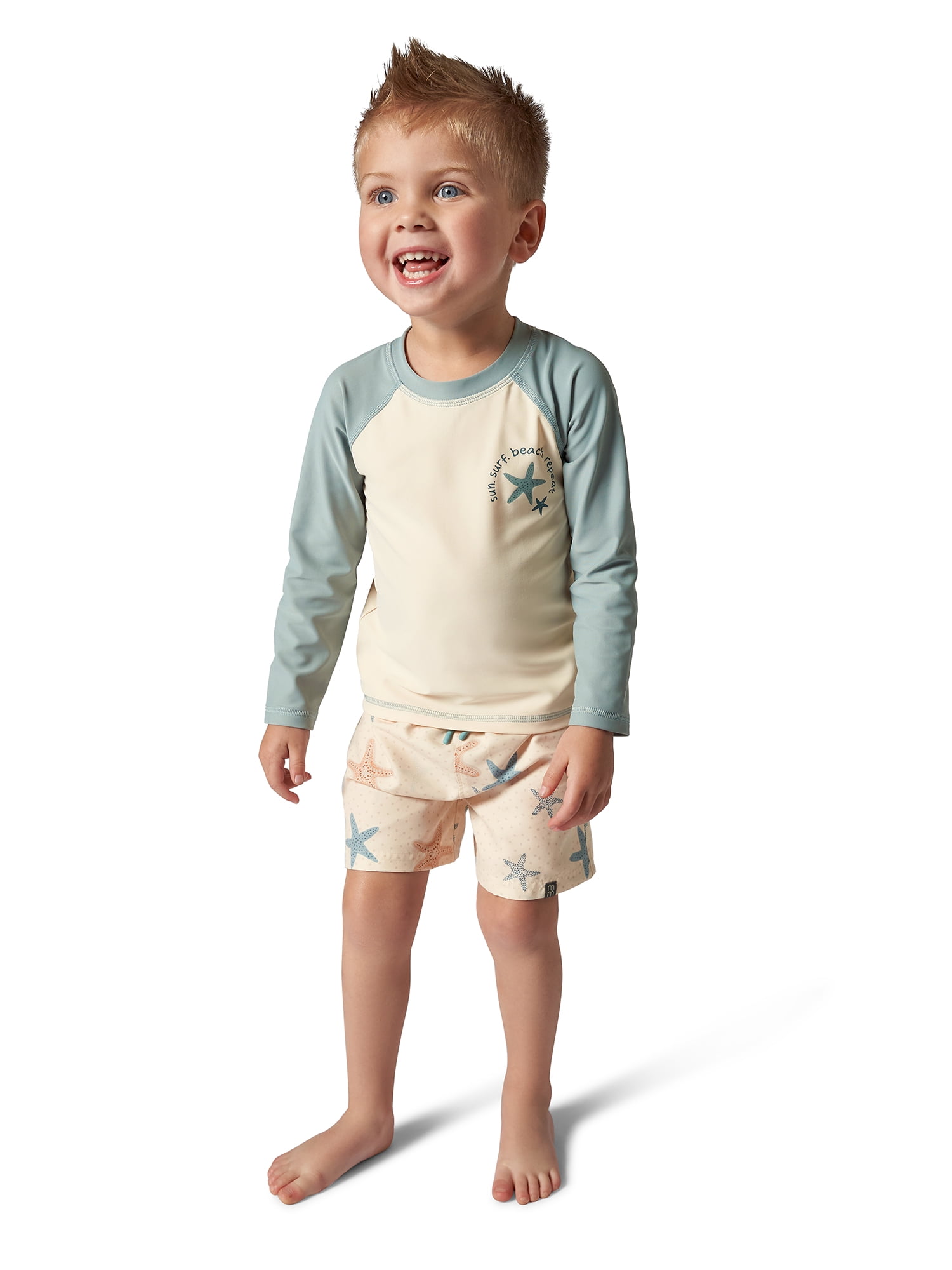 Modern Moments by Gerber Toddler Boy Long Sleeve Rashguard and Short Set, 2-Piece, Sizes 0/3M - 5T
