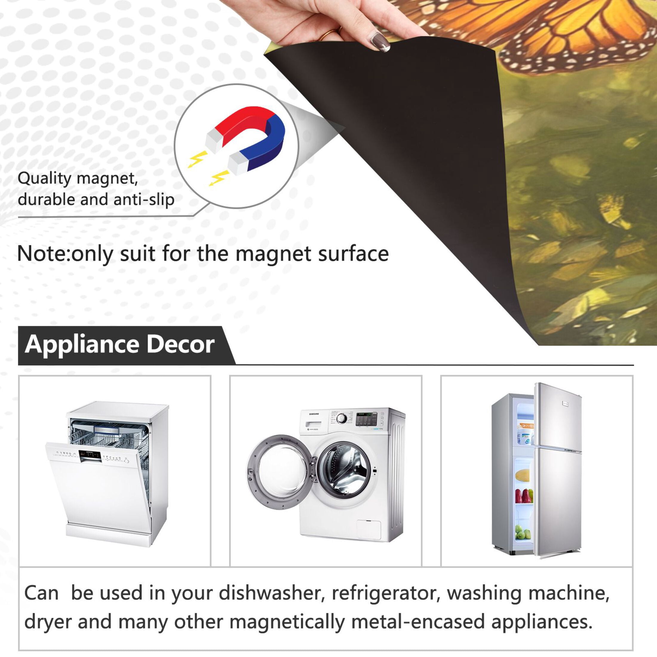 Dishwasher Magnetic Sticker 23x26 Inch Refrigerator Magnetic Sticker Washing Machine Magnetic Sticker Kitchen Panel Magnetic Sticker Home Decor Cute Cats and Butterflies
